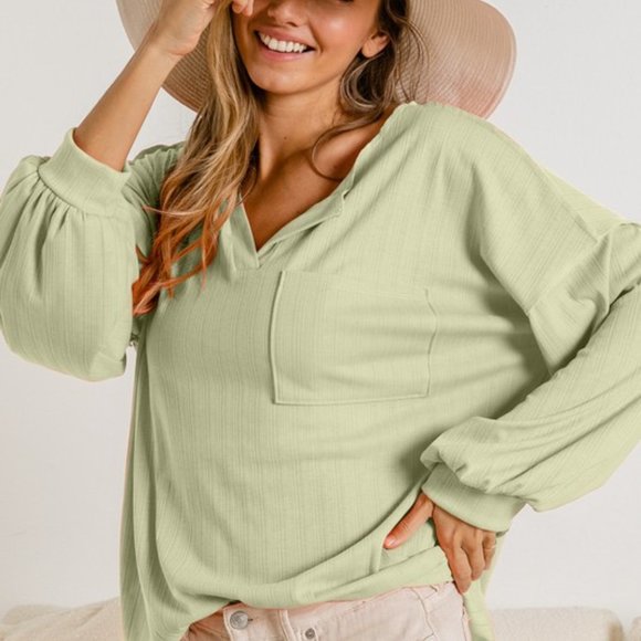 BiBi Tops - Soft Lime Green Ribbed Oversized Top